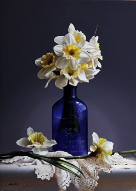daffodils-blue-bottle
